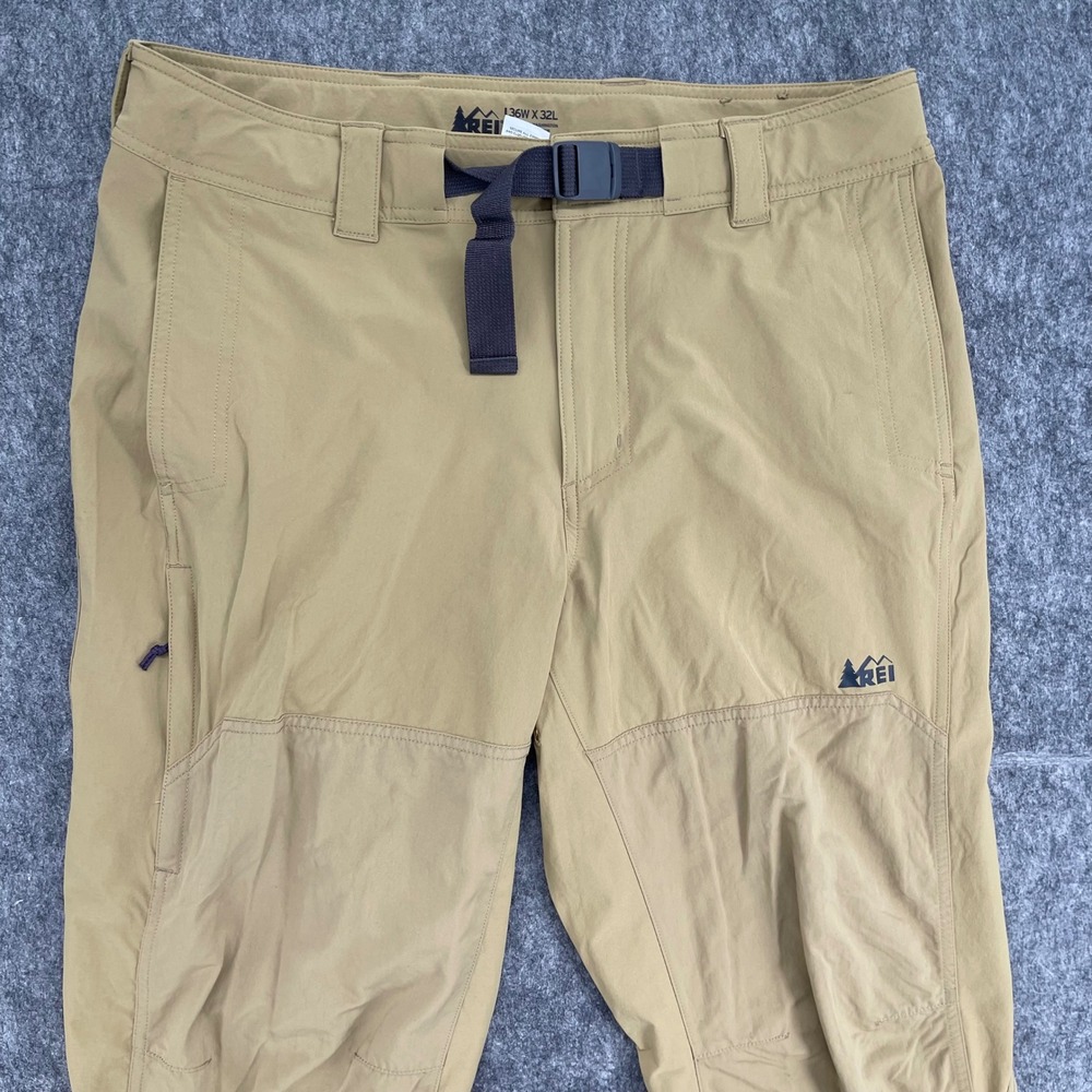 REI Co-op Hiking Pants Mens 36x32 Tan Nylon Spandex Stretch Belted